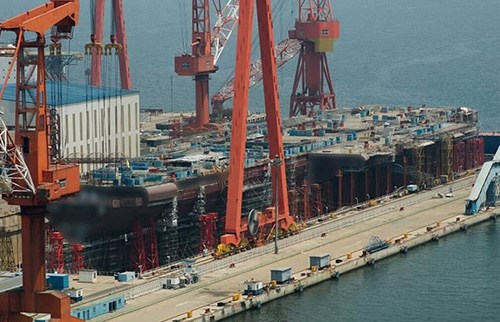 Construction photo of the Chinese made aircraft carrier. (Photo from internet)