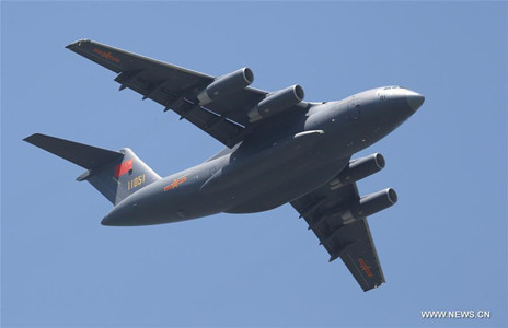 File photo shows the Y-20, China's homegrown large transport aircraft. Y-20 officially joined the People's Liberation Army Air Force on Wednesday. (Photo/Xinhua)