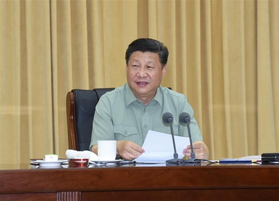 Chinese President Xi Jinping, who is also general secretary of the Communist Party of China (CPC) Central Committee and chairman of the Central Military Commission (CMC), speaks after listening to a work report of the PLA army during an inspection of the army's headquarters on July 27, 2016. (Xinhua/Li Gang)
