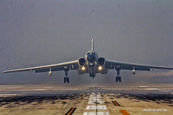 An H-6K bomber of the Chinese Air Force takes off for a drill from an airport in China, Sept. 25, 2016.  (Photo: Xinhua/Zhang Haishen)