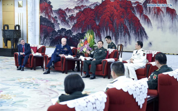  Vice chairman of China's Central Military Commission Fan Changlong (2nd R) meets with Mark Binskin (2nd L), chief of the Australian Defence Force, and Dennis Richardson (1st L), secretary of Australia's Department of Defence, who were here for the 19th China-Australia Defence Strategic Dialogue, in Beijing, capital of China, Oct. 12, 2016. (Photo: Xinhua/Zhang Ling) 