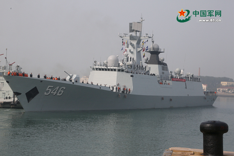 The guided-missile frigate Yancheng (Hull Number 546) of the PLA Navy prepares to set sail from Qingdao on October 18 to New Zealand, the US and Canada for exercises and visits. (Photo/81.cn)