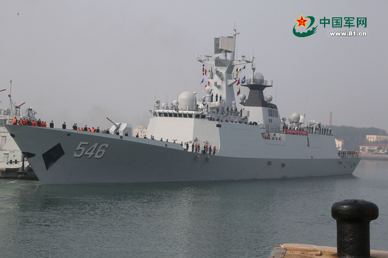 The guided-missile frigate Yancheng (Hull Number 546) of the PLA Navy prepares to set sail from Qingdao on October 18 to New Zealand, the US and Canada for exercises and visits. (Photo/81.cn)
