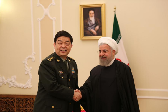 Iranian President Hassan Rouhani (R) meets with Chinese Defense Minister Chang Wanquan in Tehran, Iran, Nov. 15, 2016. Chang arrived in Tehran on Sunday for a three-day visit. (Photo: Xinhua/Mu Dong)