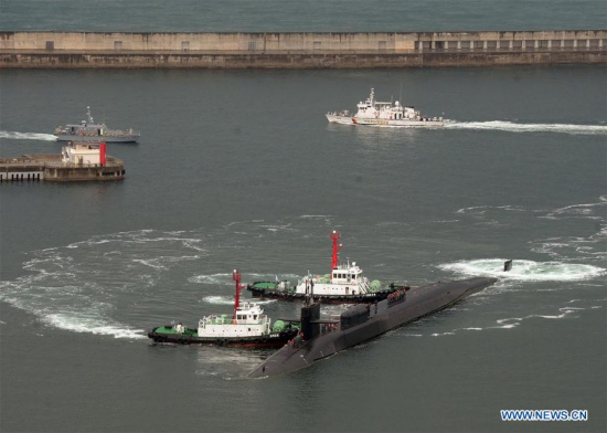 The USS Michigan nuclear-powered submarine arrives at port of Busan, South Korea, April 25, 2017. (Xinhua/NEWSIS)