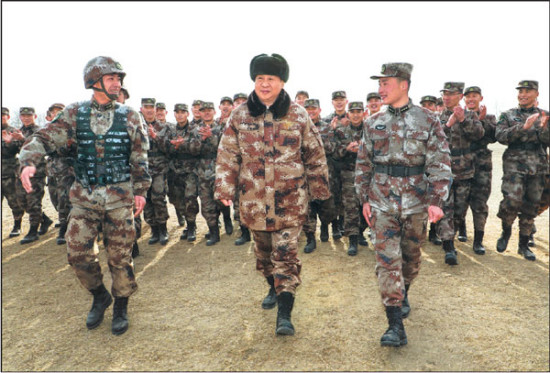 President Xi Jinping, also the chairman of the Central Military Commission, inspects a Ground Force division from the Central Theater Command of the People's Liberation Army on Jan. 4, 2018. (Photo/Xinhua)