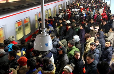 Beijing's subway can get insanly crowded during rush hour.