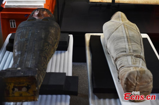 Relics from the British Museum are prepared for the Eternal Life C Exploring Ancient Egypt Exhibition at the Hong Kong Science Museum in Hong Kong, May 15, 2017. (Photo: China News Service/Xu Dongdong)