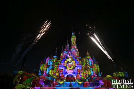 Grand light show was held at Shanghai Disneyland theme park to celebrate its first anniversary on June 16, 2017. Photo: Li Hao/GT