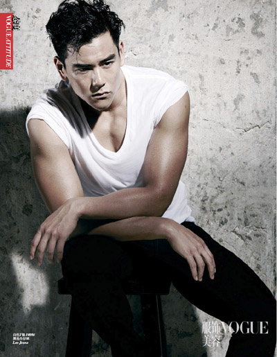 Chinese actor Eddie Peng Yuyan poses during a photoshoot for the August issue of VOGUE. [Photo provided to China Daily]