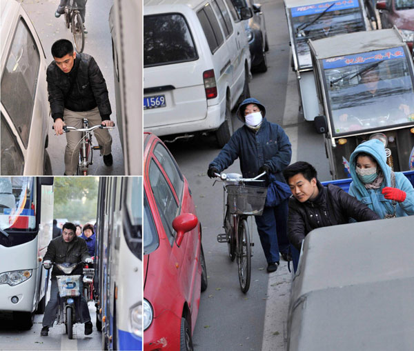Combination photos show traffic congestion in Beijing, Nov 14, 2013. [Photo/Xinhua]