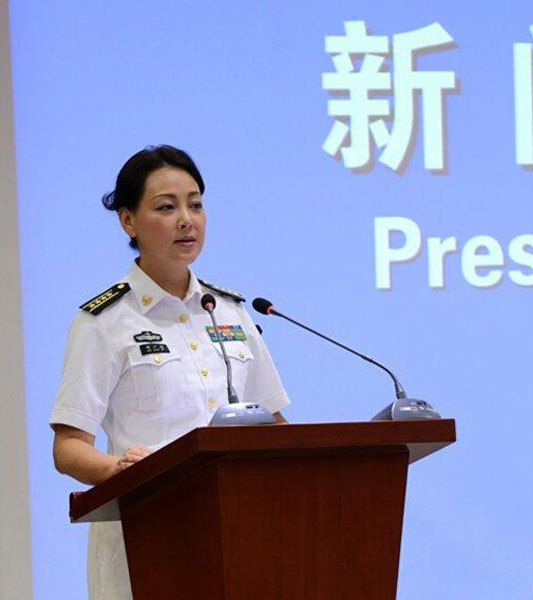 Xing Guangmei, the first spokeswomen in the PLA, is a researcher on marine safety policy and a visiting professor at the University of National Defense. [Photo/Xinhua]