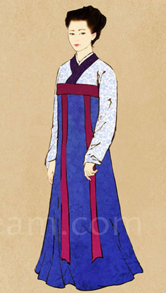 A painting shows the dress style of women in Sui Dynasty. [File photo]