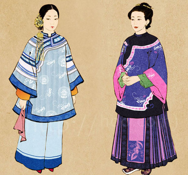 A painting shows the dress style of women in Qing Dynasty. [File photo]