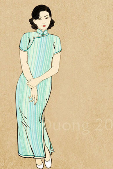 A painting shows the dress style of women from 1930-1940. [File photo]