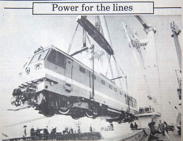 The first group of 10 electric locomotives imported from France were unloaded at Xingang Port, Tianjin on Monday. China will import a total of 300 such engines worth more than $540 million from France to upgrade its railway system. China Daily photo by Kang Xiaomin.