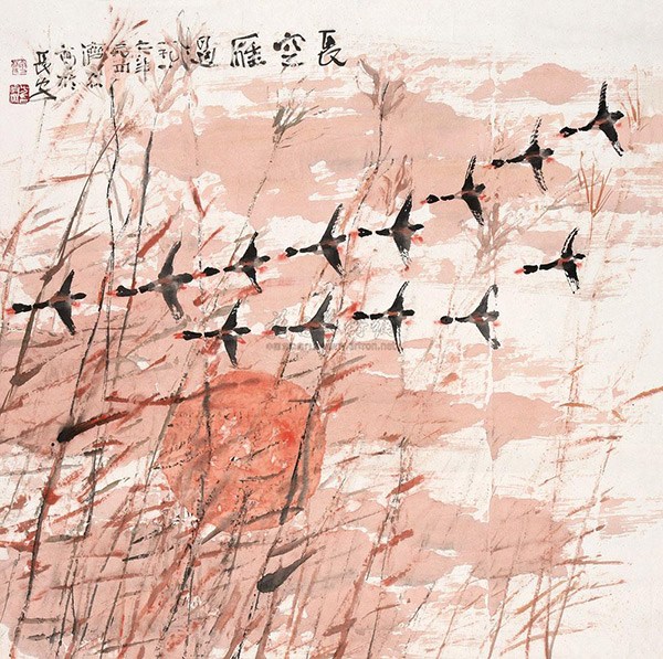 Geese flying over reeds by Fang Jizhong (Photo/artron.net)