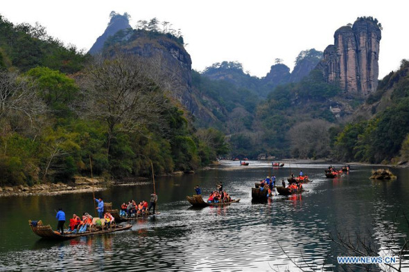 Tourists visit Wuyi Mountain during Chinese Lunar New Year holiday