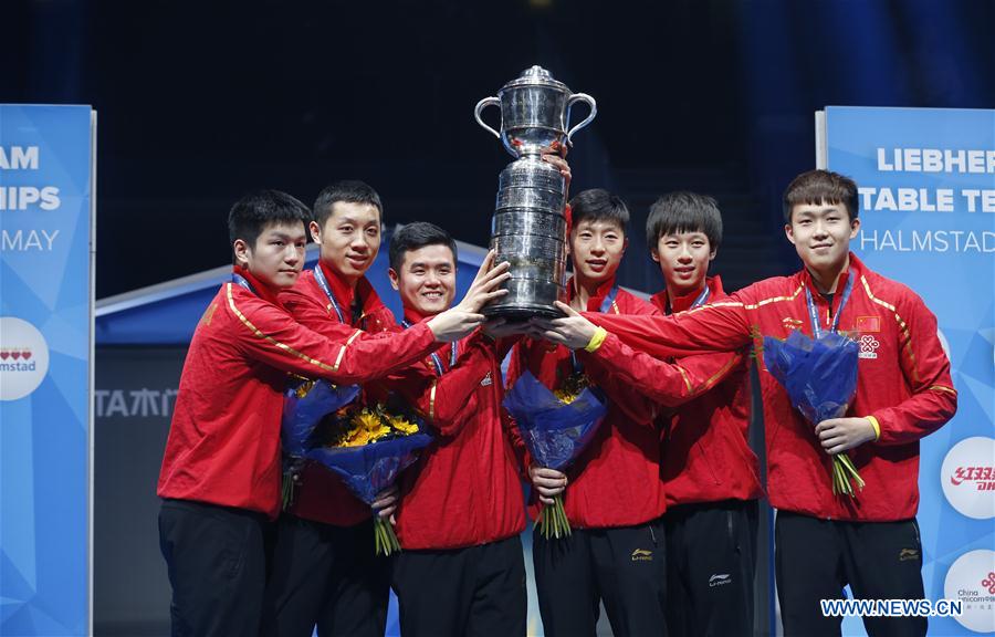 China's men's team win 9th consecutive title at table tennis worlds