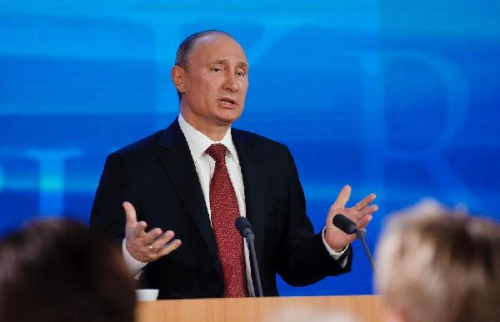 Russian President Vladimir Putin attends a major press conference in Moscow, Russia, on Dec. 20, 2012. (Xinhua/Jiang Kehong)