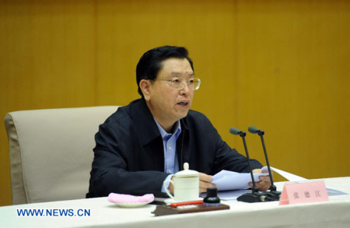 Chinese Vice Premier Zhang Dejiang addresses a national conference on work safety in Beijing, capital of China, Jan. 17, 2013. (Xinhua/Zhang Duo)