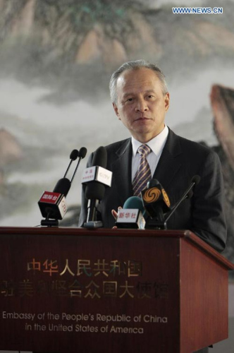 Chinese Ambassador to the United States Cui Tiankai speaks during an interview with Chinese media in Washington June 5, 2013. Cui said that the meeting between Chinese President Xi Jinping and his U.S. counterpart Barack Obama scheduled for June 7-8 in the U.S. would be a strategic and historic one. (Xinhua/Fang Zhe)