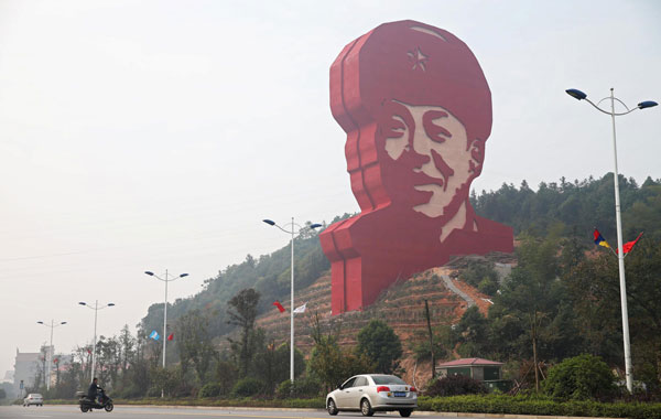 A 30-meter head sculpture of Lei Feng is completed in Changsha, Central China Hunan province, the Chinese role model's hometown.  