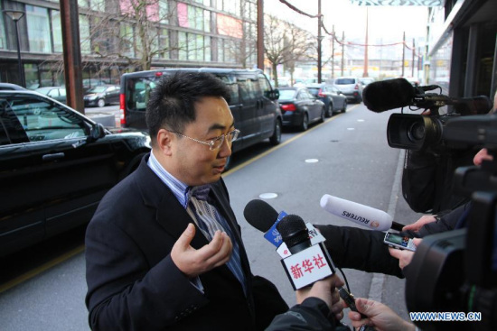 Wang Qun, Director-General of the Department of Arms Control of Chinese Ministry of Foreign Affairs speaks to media in Geneva, Switzerland, on Jan. 18, 2015. The new round of negotiations over Iran's long-standing controversial nuclear program broadened the consensus, said the head of Chinese delegation to the talks on Sunday. (Xinhua/Zhang Miao)
