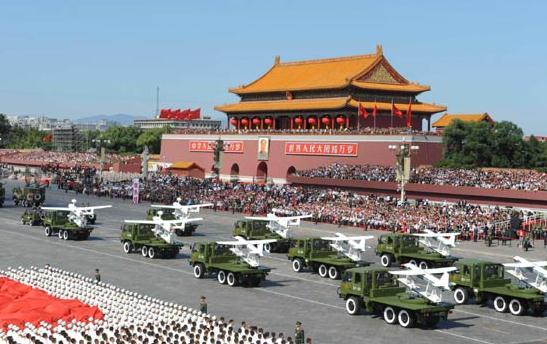 Unmanned aircraft receives inspection during a military parade in celebration of the 60th anniversary of the founding of the People's Republic of China, on Beijing's Tian'anmen Square, October 1, 2009. [Xinhua] 