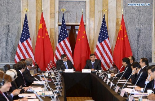 Chinese Vice Premier Wang Yang (center R) and U.S. Treasury Secretary Jacob Lew (center L) attend the opening session of the economic track meetings under the framework of the seventh China-U.S. Strategic and Economic Dialogue (S&ED) in Washington D.C., the United States, on June 23, 2015. (photo: Xinhua/Yin Bogu)