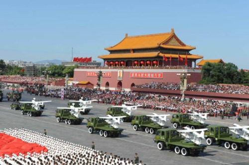 Unmanned aircraft receives inspection during a military parade in celebration of the 60th anniversary of the founding of the People's Republic of China, on Beijing's Tian'anmen Square, October 1, 2009. (Photo/Xinhua)