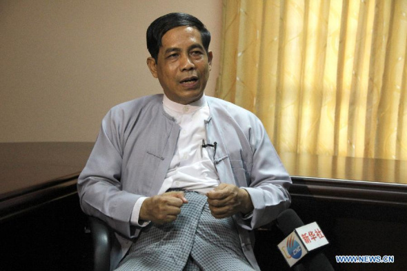 Chief Political Advisor of Myanmar President's Office U Ko Ko Hlaing receives an exclusive interview with Xinhua News Agency in Yangon, Myanmar, Oct. 20, 2015. The Belt and Road Initiative, advocated by China, is a great concept which not only benefits China but also contributes to the development of Myanmar and the region, said U Ko Ko Hlaing.(Photo: Xinhua/Ko Thaung)