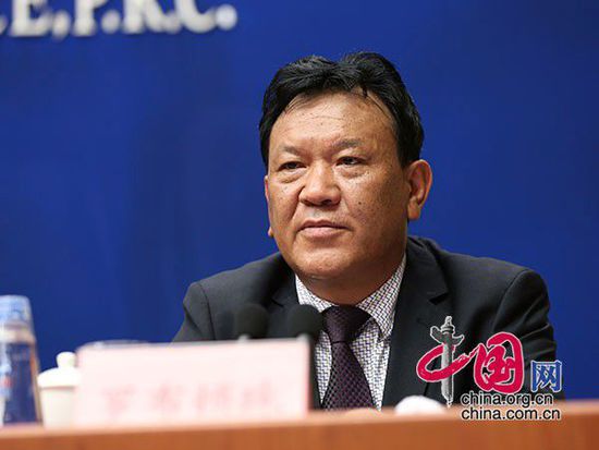 Norbu Dondup from the United Front Work Department of the Communist Party of China (CPC) Tibet Autonomous Regional Committee, speaks at a press conference held in Beijing on September 6, 2015. (Photo/China.org.cn)