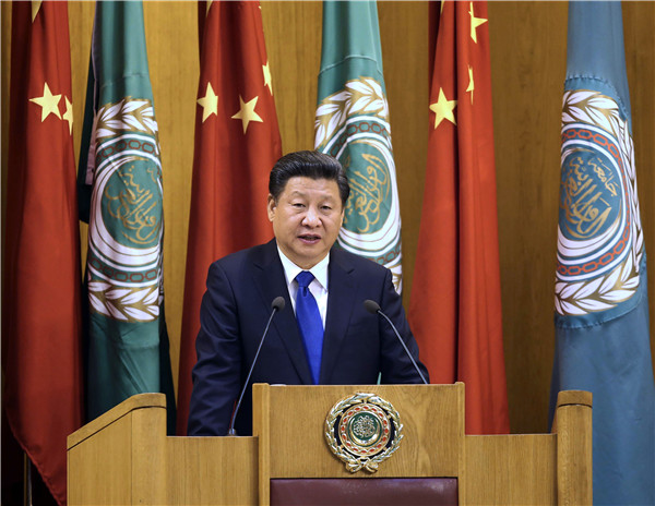President Xi Jinping addresses the Arab League at its headquarters in Cairo on January 21, 2016, stressing the need to advance industrialization in the Middle East. (Photo: Xinhua/Pang Xinglei)