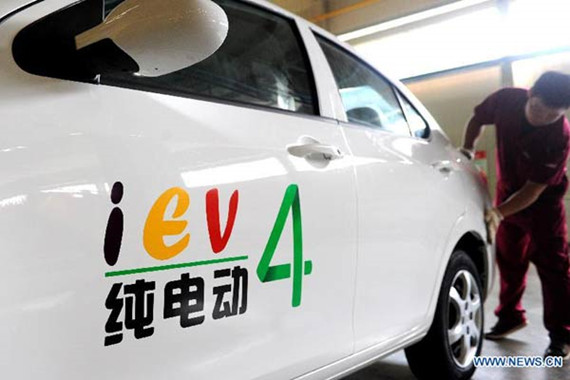 A new electric car is on show in Beijing.(Provided to China Daily)