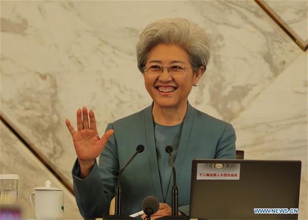 Fu Ying, spokesperson for the fourth session of China's 12th National People's Congress (NPC), attends a press conference on the session at the Great Hall of the People in Beijing, capital of China, March 4, 2016. The fourth session of the 12th NPC is scheduled to open in Beijing on March 5. (Photo/Xinhua)