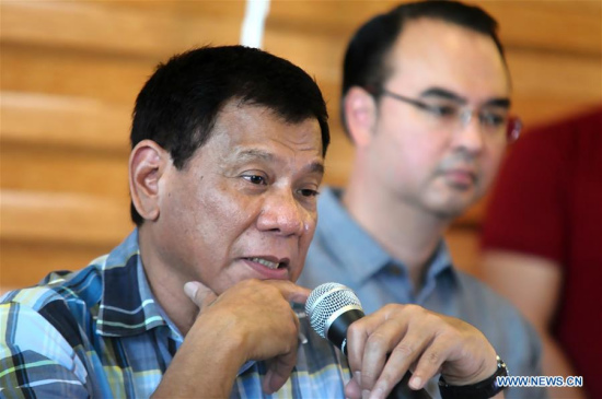 Rodrigo Duterte speaks during a press conference in Davao Province, the Philippines, May 16, 2016. (Xinhua/Stringer)