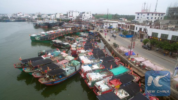 Fishing boats anchor at the Tanmen port in Qionghai city, South China's Hainan province, May 16, 2016. China banned fishing from May 16 to Aug 1 in the South China Sea, a measure taken for the 18th consecutive year. (Photo/Xinhua)
