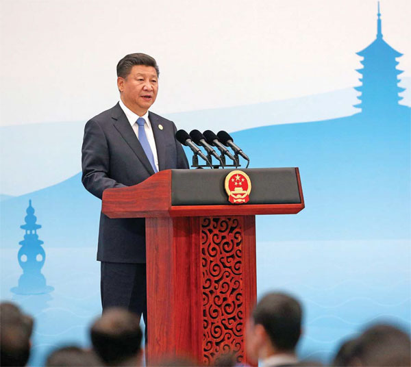 President Xi Jinping addresses the media on Sept 5 after the G20 Summit in Hangzhou, Zhejiang province. (Feng Yongbin / China Daily)