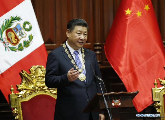 Chinese President Xi Jinping delivers a speech at the Peruvian Congress in Lima, Peru, Nov. 21, 2016. (Photo: Xinhua/Ju Peng) 
