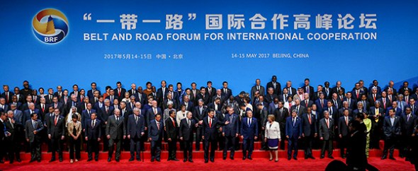 President Xi Jinping and other delegates and guests take a group photo during the opening session of the Belt and Road Forum for International Cooperation in Beijing, on May 14, 2017. (XU JINGXING/CHINA DAILY)