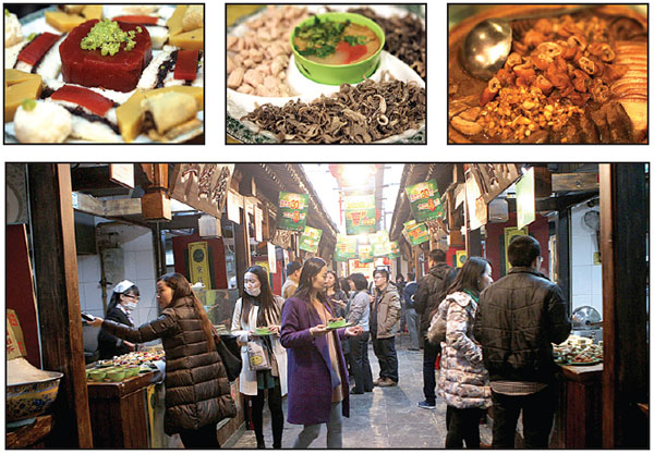 Three of the traditional Beijing dishes available during the snack exploration tour of Shishahai at the restaurant which has been adapted from a courtyard house. Zou Hong / China Daily
