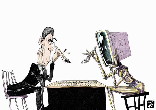 Human vs AlphaGo. By Cai Meneg. China Daily