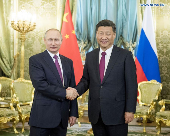 Chinese President Xi Jinping holds talks with his Russian counterpart Vladimir Putin at the Kremlin in Moscow, Russia, July 4, 2017. (Xinhua/Li Xueren)