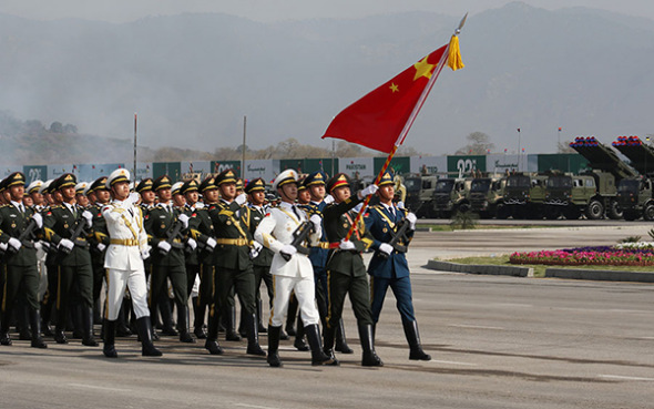 The People's Liberation Army Honor Guards take part in a rehearsal for the annual Pakistan Day parade in Islamabad, on March 19, 2017. Photo by Wang Qi/For China Daily