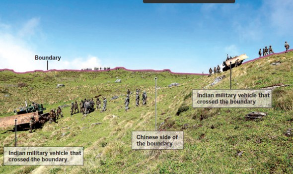 A Foreign Ministry photo released shows Indian troops encroaching on Chinese territory. 
