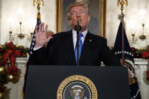 U.S. President Donald Trump delivers a speech at the Israel Museum in Jerusalem on May 23, 2017. In the final remarks that concluded his first visit to the region, U.S. President Donald Trump said Tuesday that peace between Israel and the Palestinians is possible. (Photo/Xinhua)