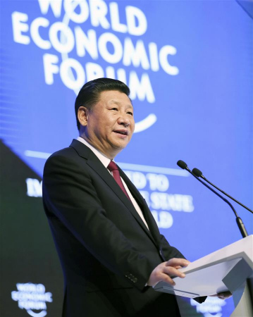 Chinese President Xi Jinping delivers a keynote speech at the opening of the 2017 annual meeting of the World Economic Forum (WEF) in Davos, Switzerland, Jan. 17, 2017. (Xinhua/Lan Hongguang)