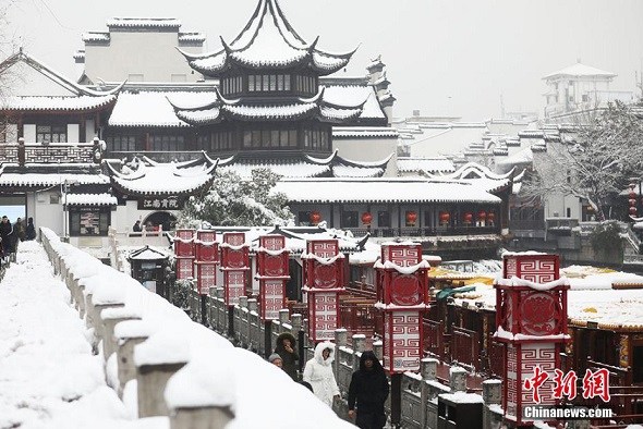 Picture taken on Jan. 28, 2018 shows the beautiful snow scenery in Nanjing, SE China's Jiangsu Province. (Photo/Chinanews.com)