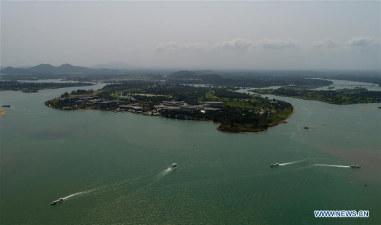 Aerial photo taken on March 23, 2018 shows the Boao Forum for Asia (BFA) Convention Center on Dongyu Island, Qionghai City of south China's Hainan Province. The 2018 BFA is scheduled for April 8-11 in Boao, a town in the southern Chinese island province of Hainan. (Xinhua/Yang Guanyu)